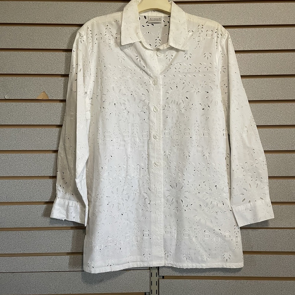 Koret Francisca White Long Sleeve Button Down Shirt Blouse Ladies Large L